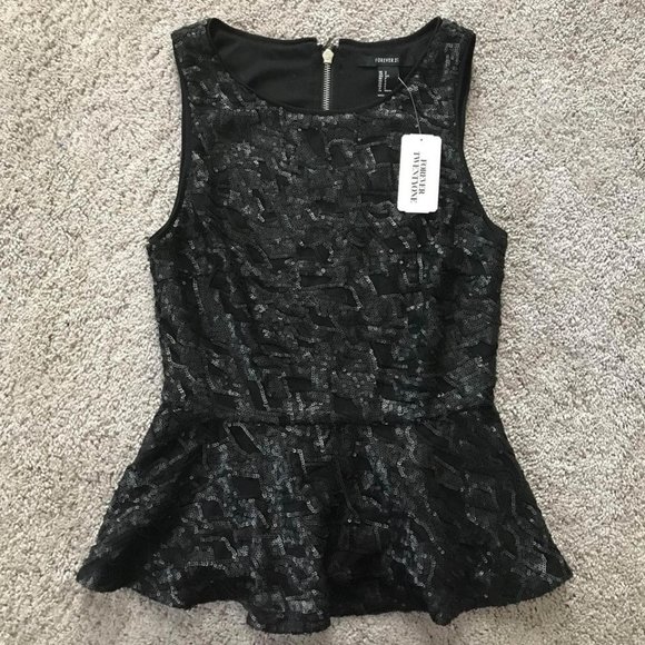 Forever 21 women’s small sleeveless black peplum top with sequins NWT - Picture 2 of 5